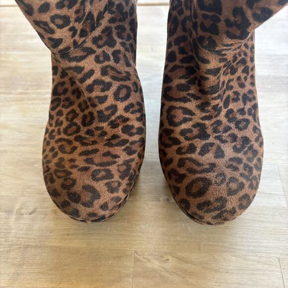 GIANNI BINI Womens Size 8M Leopard Suede Slouch Ankle Platform Wedge Bootie Read - Picture 9 of 11